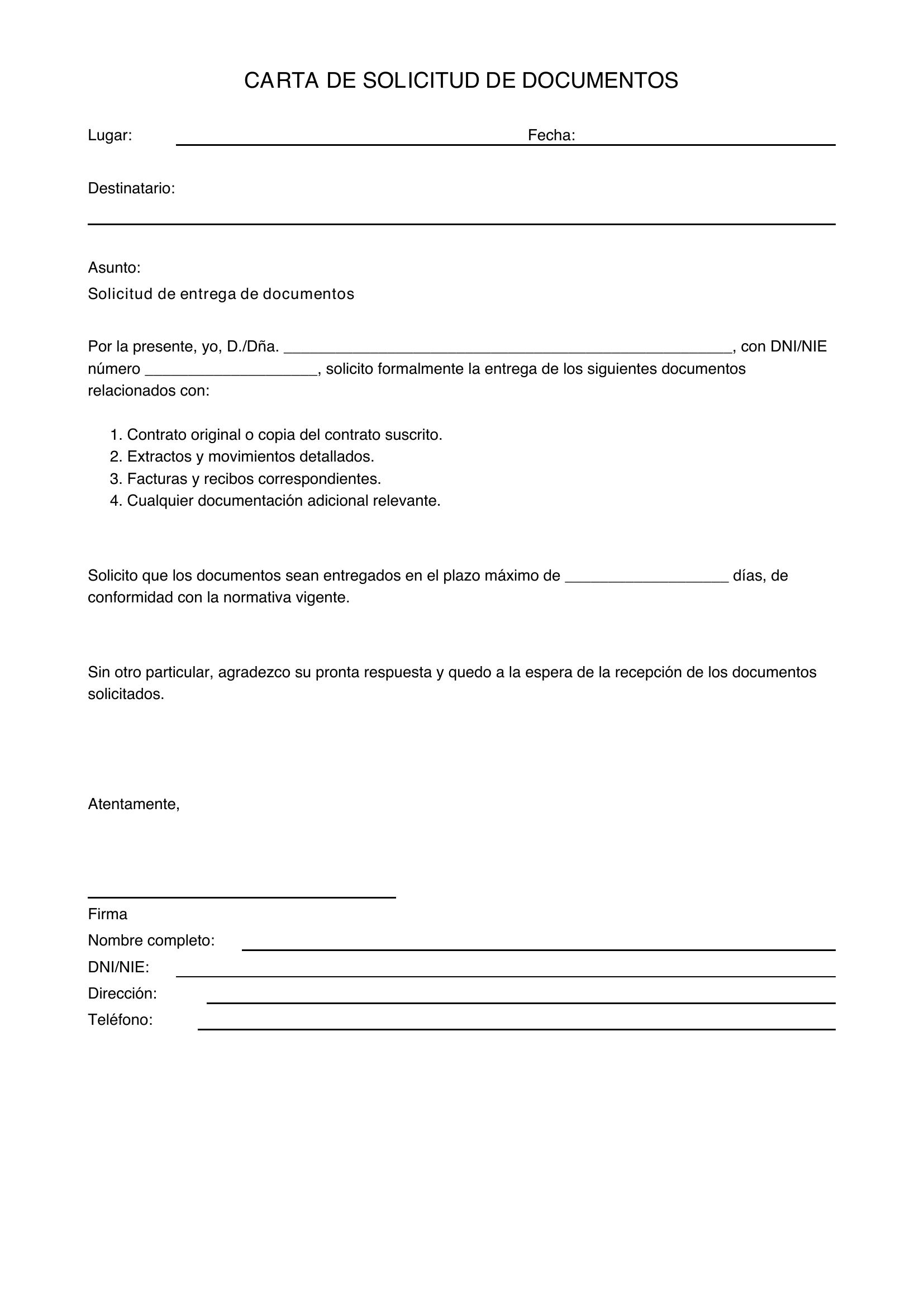 Modelo De Carta De Solicitud De Documentos