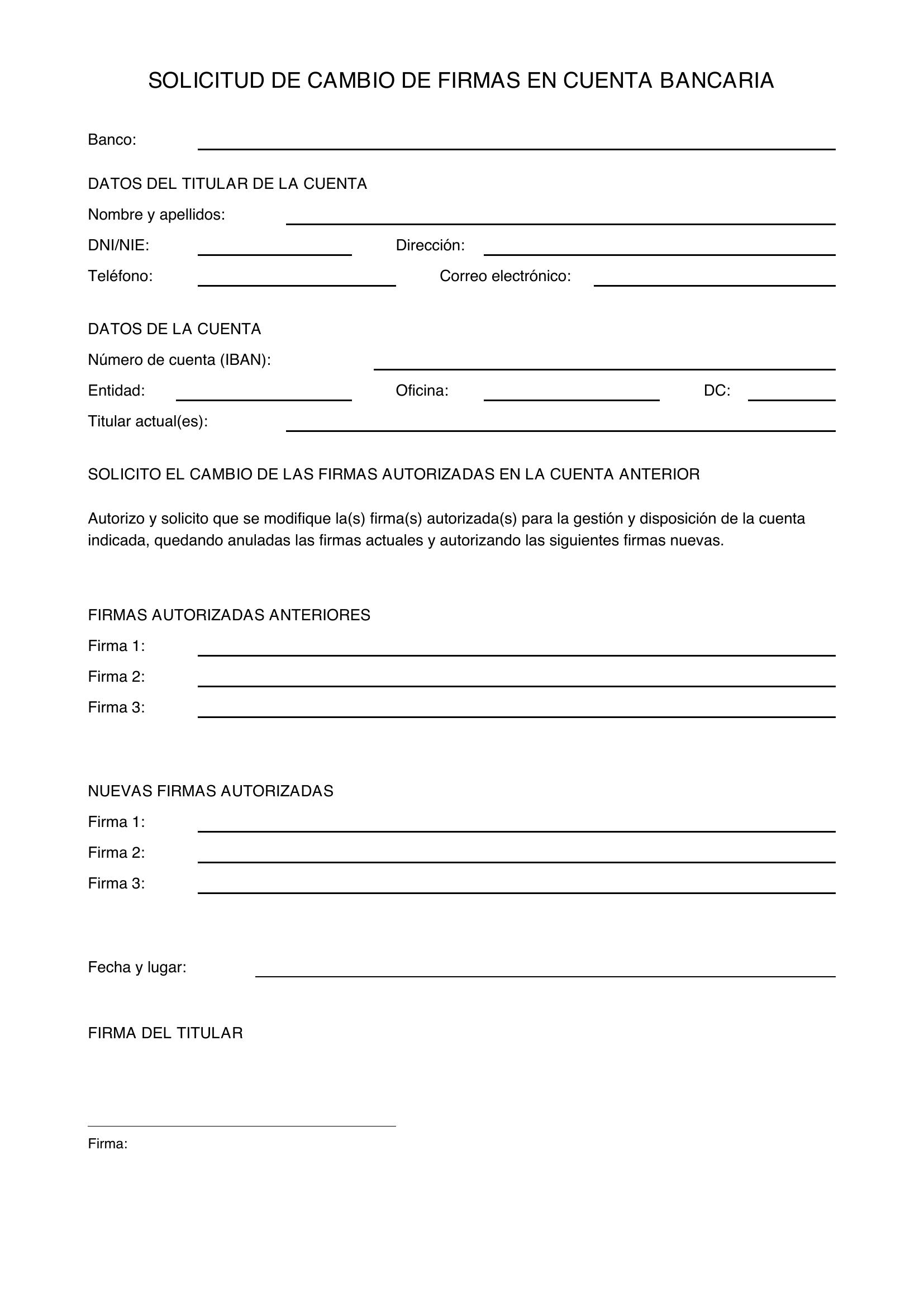 Solicitud Cambio De Firmas Banco