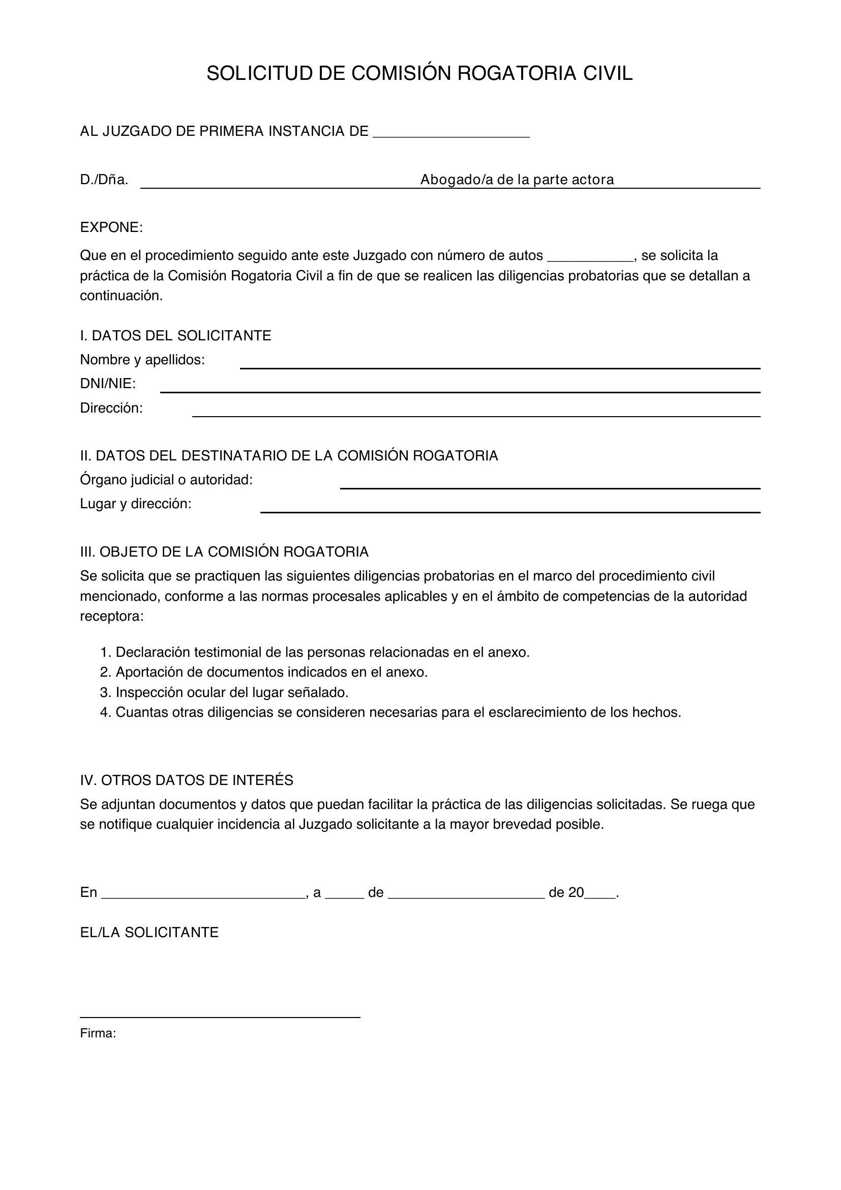 Modelo Solicitud Comisión Rogatoria Civil