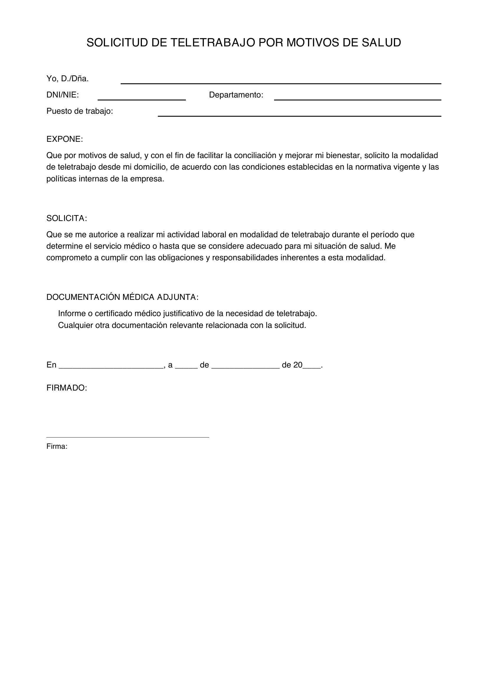 Solicitud De Teletrabajo Por Motivos De Salud
