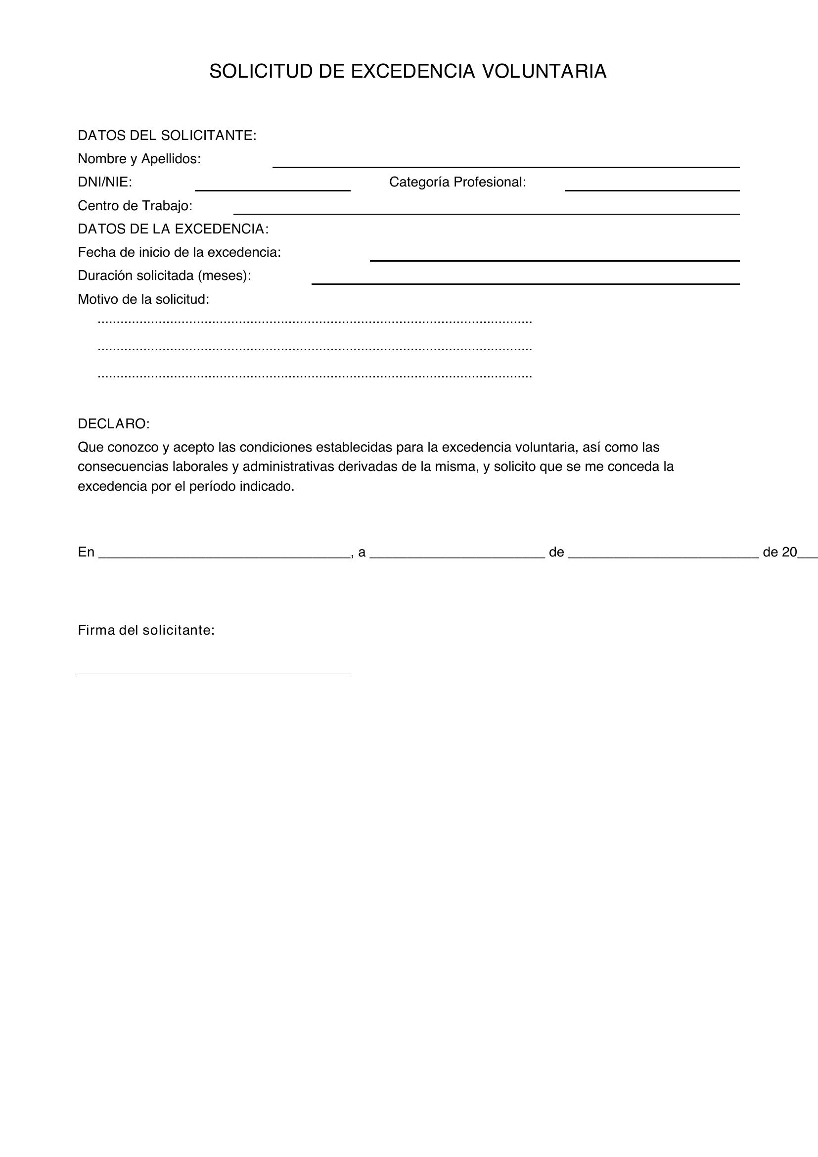 Modelo Solicitud Excedencia Voluntaria Ccoo