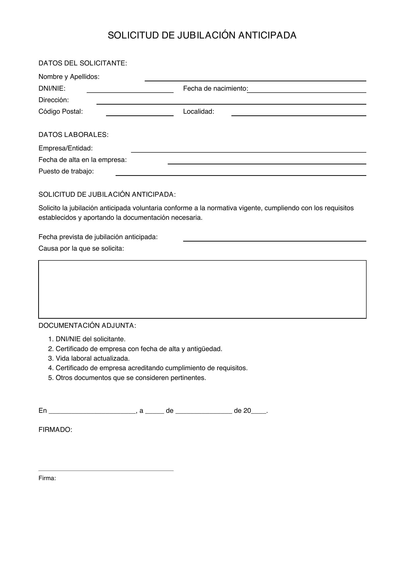 Modelo Solicitud Jubilación Anticipada