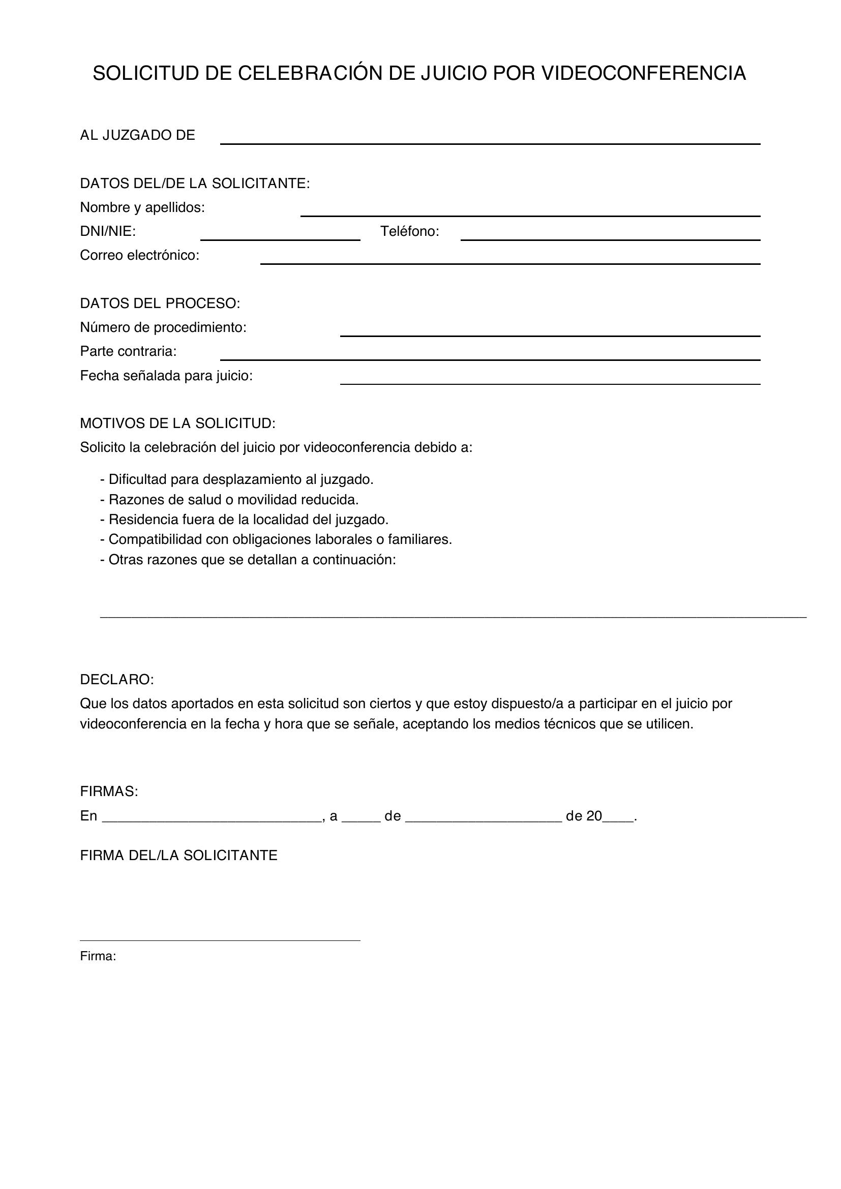 Modelo Solicitud Juicio Por Videoconferencia